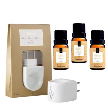 Imagem de Kit Aromatizador Elétrico Bivolt Original Via Aroma com 3 Essências 10ml Vanilla