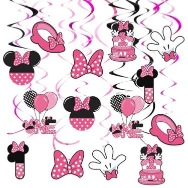 Imagem de BAOOOFUL Decorações de redemoinho rosa de 1º aniversário, serpentinas de teto para festa de aniversário de mouse, suprimentos de festa com tema de mouse rosa, lembrancinhas de festa para meninas e