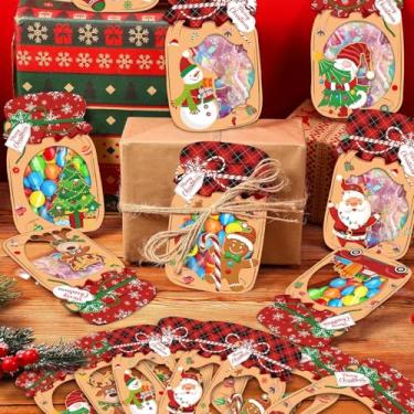 Imagem de Pacote com 24 cartões de Natal com 50 sacos transparentes – Sacos de presentes de Natal DIY para guardar meias, artigos de lembrancinhas de festa de Natal, prêmios de sala de aula de férias, presente