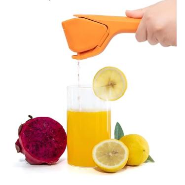 Imagem de Espremedor de frutas cítricas, espremedor de limão, espremedor manual, extrator portátil para laranjas, limões e toranjas, alças confortáveis para o verão (laranja)