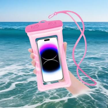 Imagem de Bolsa de telefone impermeável com airbag flutuante para natação, mergulho, caiaque, praia, passeios de barco, para mulheres, homens, viajantes, 1 peça (rosa)