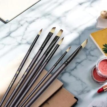 Imagem de Generic Conjunto de 6 pincéis inclinados, ponta pontiaguda, conjunto de 6 peças, tipo de tinta aplicável, aquarela, pincel, cerdas redondas, madeira de nylon, 22,5 cm