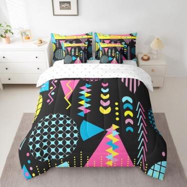 Imagem de Conjunto de edredom Queen com 7 peças, estilo retrô dos anos 80 e 90, para crianças, meninos e meninas, lençol com elástico, lençol de cima e fronhas