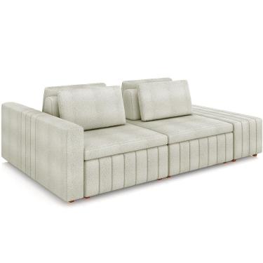 Imagem de Sofá Ilha Com Puff Para Sala Living 245cm Amber M03 Bouclê Bege Claro - Lyam Decor