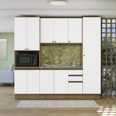 Imagem de Cozinha Compacta Com Kit Forno Celeste Kappesberg 100% MDF Nogueira/Branco 240cm