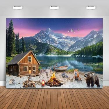 Imagem de Fitumiw Pano de fundo Polar Animals Arctic Adventure 2,1 x 1,5 m, Aurora Snow Mountain, decoração de festa, acampamento, faixa fotográfica, adereços para cabine fotográfica