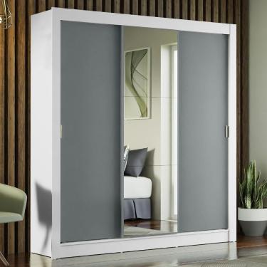 Imagem de Guarda-roupa Casal Mônaco 3 Portas Com Espelho Branco/Cinza
