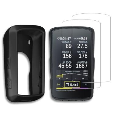 Imagem de INNOSURE [Pacote com 3] Capa de silicone x1, protetor de tela de vidro temperado transparente HD 8 cm x2 para Hammerhead Karoo 2 K2, antiqueda, antiestático, antiderrapante, durável