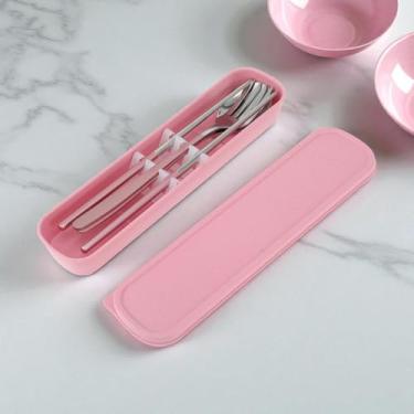 Imagem de Generic 1 conjunto de talheres para lava-louças, garfo, colher, pauzinhos, conjunto de 3 peças com caixa de aço inoxidável 410 prateado rosa 23,7 x 6 x 6 cm