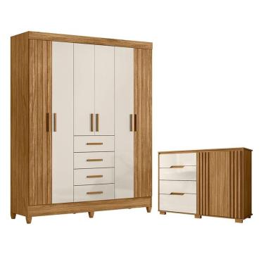 Imagem de Guarda Roupa Solteiro Aruba E Cômoda Texas Freijó Off White - Moval