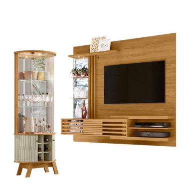 Imagem de Estante Home Theater Bancada Suspensa Frizz Supreme Cumaru Com Cristaleira Marina Cumaru Opala - Madetec