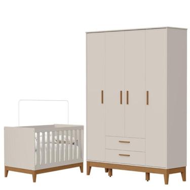 Imagem de Guarda Roupa Infantil Flip 4 Portas Com Berço Americano Flip Areia Acetinado - Reller