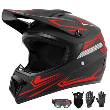 Imagem de TIANDU Capacetes De Motocross Para Motociclistas Adultos (Óculos, Luvas E Máscara Facial), Conjunto Com 4 Peças, Capacete Completo Motocicletas, Montanha Off-Road, Quadriciclo Aprovado Pela Dot