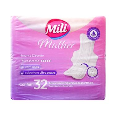 Imagem de Mili Absorvente Mulher Noturno C/Abas Cobertura Suave C/16 Un.