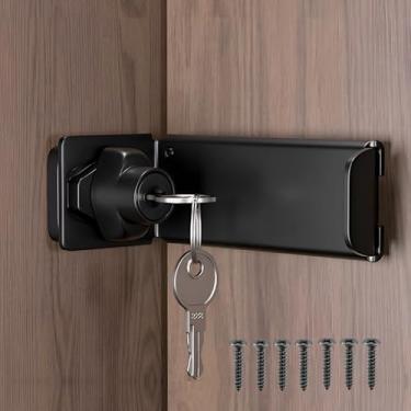 Imagem de Fechadura de porta de 90 graus com chave, trava deslizante de ângulo reto para portas de celeiro/armário/armário de abertura externa, adesivo ou montagem de parafuso, 2 chaves