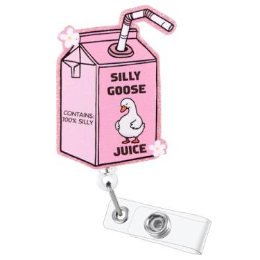 Imagem de Silly Goose Juice Carretel de crachá de trabalho engraçado | Suporte retrátil para crachá de identidade | Clipe para crachá médico RN LPN CNA MA turno noturno enfermeira enfermeira estudante professor