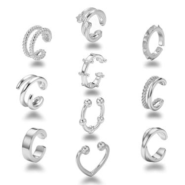 Imagem de OATHYAN 10 brincos de orelha banhados a ouro para mulheres, não perfurados, hipoalergênicos, brincos de argola falsos, conjunto de clipes de orelha com diamantes leves, One size, Zinco Zinco Banhado a