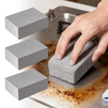 Imagem de 3 peças de limpeza de churrasqueira, bloco de limpeza de pedra-pomes e pedra de chapa para churrasqueira, forno, fogão, topo plano, fogão, frigideiras, prateleiras