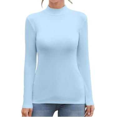 Imagem de Camiseta feminina MANGDIUP, simulada, gola alta, manga comprida, azul 