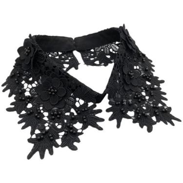 Imagem de Colarinho falso de renda preta para mulher, gola de blusa removível - 