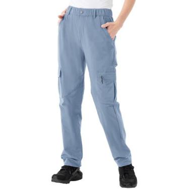 Imagem de Calças cargo de caminhada Rdruko femininas resistentes à água azuis M