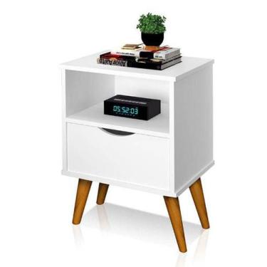 Imagem de Mesa De Cabeceira Grécia 1 Gaveta Com Nicho Estilo Retro Branco - Mari