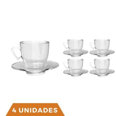 Imagem de Kit 4 Xícaras Chá e Café C/ Pires Vidro 220mL Transparente - TODO DIA