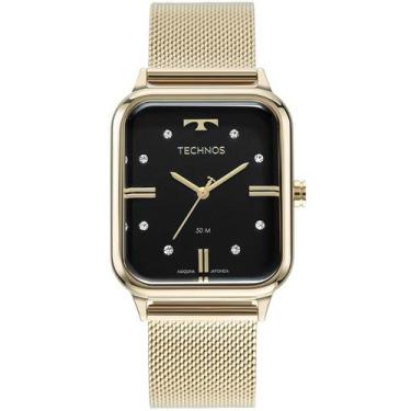 Imagem de Relógio Feminino Pulseira Mesh Technos Style Dourado e Preto Clássico 