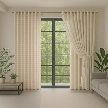 Imagem de Cortina Blackout Longa Tecido com Voal Xadrez 6m Quarto Sala - Feffo C