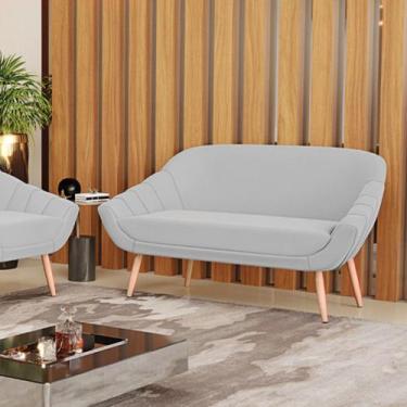 Imagem de Namoradeira 02 Lugares Giovana Suede Cinza Pés Palito Natural D03 - D'
