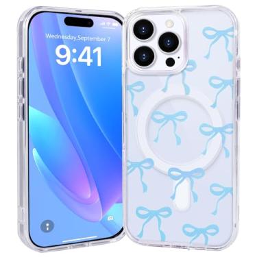 Imagem de SptPofp Capa magnética para iPhone 16 Pro Max fofa, design estético de fita de laços, capa transparente compatível com MagSafe sem fio macia amortecedora protetora durável fina capa de telefone para