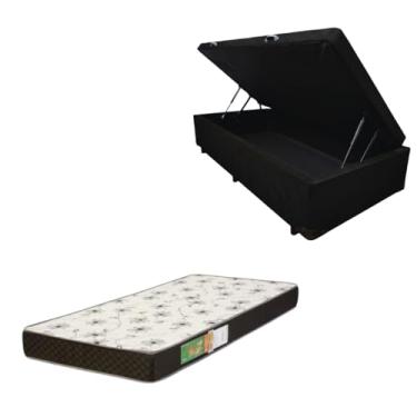 Imagem de Cama Box Baú Solteiro Blindada com Colchão Solteiro Espuma D20 12cm | Kit Completo com Cabeceira Botonê Opcional | Diversas Cores (2, SUEDE PRETO, SEM CABECEIRA)