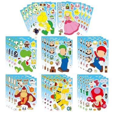 Imagem de 32 PCS Mario Make a Face Stickers, DIY Mario Party Supplies Favors Make Your Own Stickers Mixed and Matched with Different Designs Characters for Birthday Gifts Class Reward Book Decor (B, Count, 32)