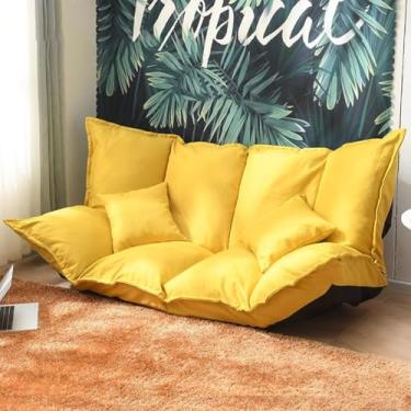 Imagem de Sofá-cama dobrável e prático Sofá de chão ajustável para jogos com estrutura de metal e enchimento de espuma de alta resiliência para sala de estar, quarto e varanda,Yellow