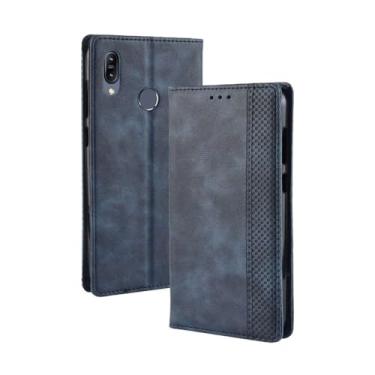 Imagem de Capa para ASUS Zenfone Max M2 ZB633KL,Retro Flip magnético,Caso de telefone de couro PU,Design de carteira com 3 slots de cartão e 1 clipe de dinheiro -Blue