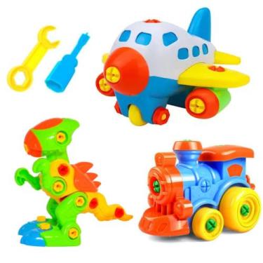Imagem de Brinquedo Infantil de Montar com Chave Educativo Kit Trem Dinossauro e