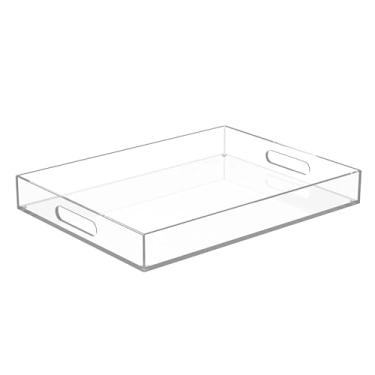 Imagem de ATZYmolin Bandeja de servir de acrílico grande de 40,6 x 30,5 cm, bandeja decorativa para mesa de centro otomana, bandeja de chá, frutas, lanche, aperitivo, sobremesa, bebida com alças para bar