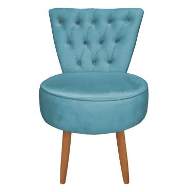 Imagem de Mocho Capitonê Veludo Pés Palito Castanho Azul Turquesa