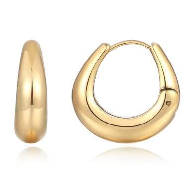Imagem de Rhinelife - Brincos de argola femininos, banhados a ouro 18 K, hipoalergênicos, joias modernas para presente para ela, tamanho pequeno, médio e grande, Medium, Aço inoxidável, Sem pedra preciosa