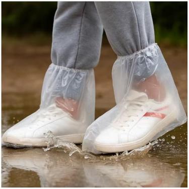 Imagem de 10 pares de capas de sapatos descartáveis à prova d'água para chuva – galochas de plástico para mulheres – protetor de bota grosso para uso interno e externo – curto - transparente