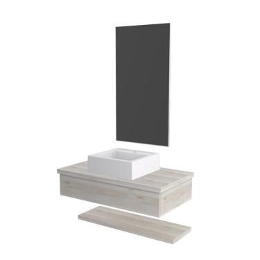 Imagem de Conjunto Bancada C-cuba Q39, Prateleira E Espelheira Metrópole 806 Preto ônix Snow