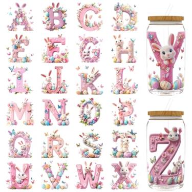 Imagem de XRTHGS 32 peças/conjunto de adesivos DTF UV do alfabeto animal da Páscoa para garrafas de água, copos, adesivos de transferência DTF para frascos de vidro de 473 ml, embalagens de transferência UV DTF
