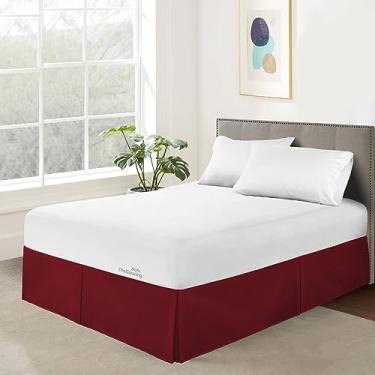 Imagem de Mellowing Saia de cama plissada com plataforma cobertura de três lados 35,5 cm saia de cama plissada de microfibra escovada com cantos divididos (king, bordô)