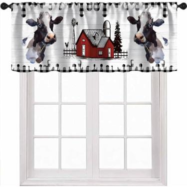 Imagem de SYZWWSYX Cortinas rústicas de vaca para cozinha, rústica, vintage, preto, branco, búfalo, fundo de madeira, tema de casa de fazenda, sanefas para sala de estar, sala de jantar, 137 x 45 cm