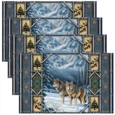 Imagem de Feelyou Jogo americano de lobo, conjunto de 45,7 x 30,5 cm, tapete rústico de cabana para cozinha, mesa de jantar para crianças, meninos, meninas, vida selvagem, robalo, peixe, decoração de festa