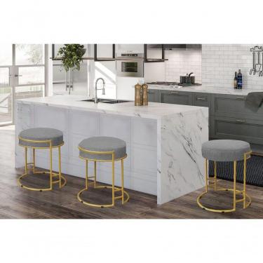 Imagem de Puff Decorativo Sarah Sala E Recepção Metal Dourado Linho