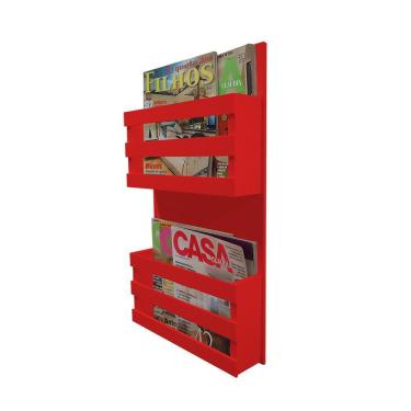 Imagem de Revisteiro De Parede Porta Revistas Livros Vermelho Laca