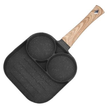 Imagem de Frigideira 3 Em 1 De Alumínio Antiaderente Sem Uso De óleo Multiuso Ovo Hamburguer Bacon - Preto