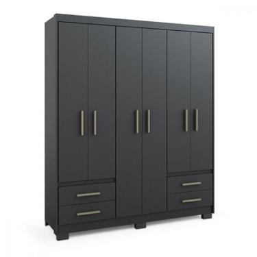 Imagem de Guarda Roupa Casal 6 Portas 4 Gavetas Preto Fosco Primacy Preto Fosco