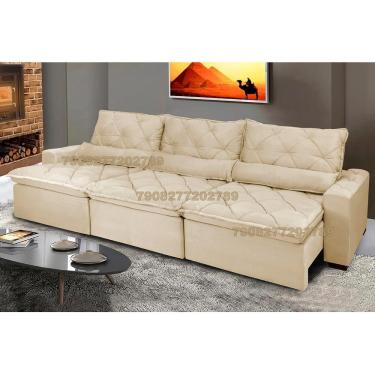 Imagem de Sofá Lisboa 3,82m Retrátil, Reclinável Com Molas No Assento E Almofadas Lombar Tecido Suede Bege